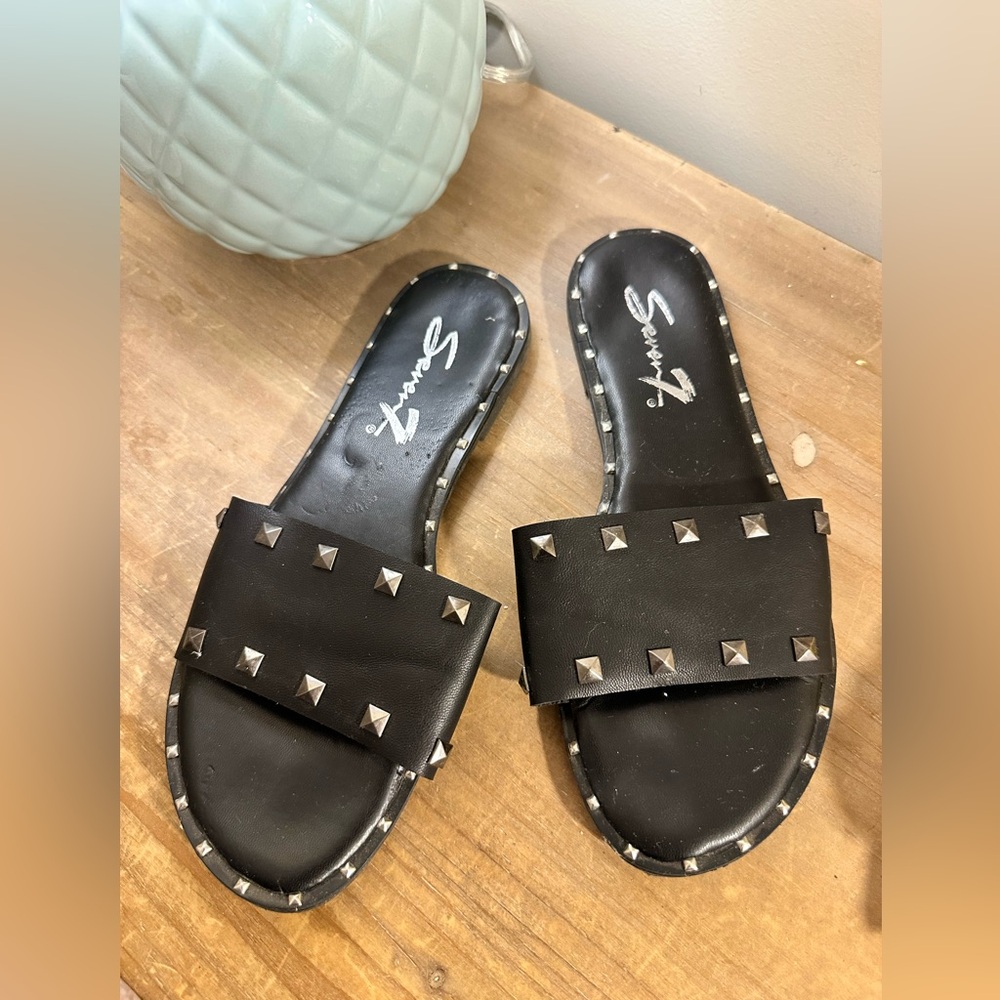 Seven 7 Black Studded Slide Sandals